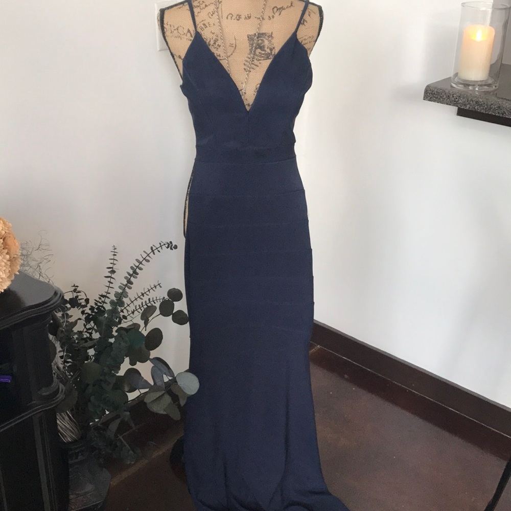Floor length navy dress